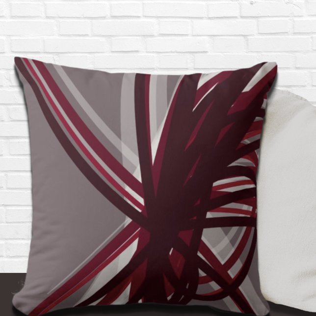 Gray Burgundy Artistic Abstract Ribbons Cushion (Creator Uploaded)