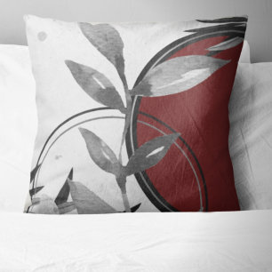 Gray & Burgundy Zen Watercolor Leaves Cushion