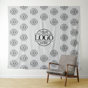 Gray Business Logo Step & Repeat Backdrop Banner Tapestry