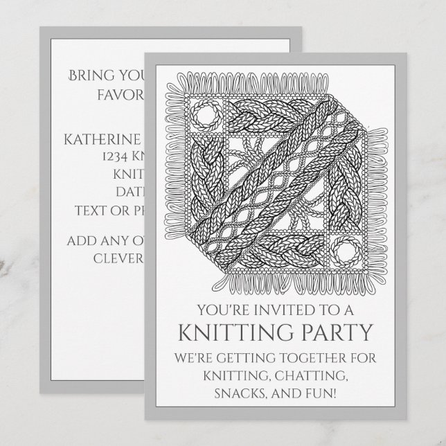 GRAY CABLE KNIT 5x7 Flat Card + Text  (Front/Back)