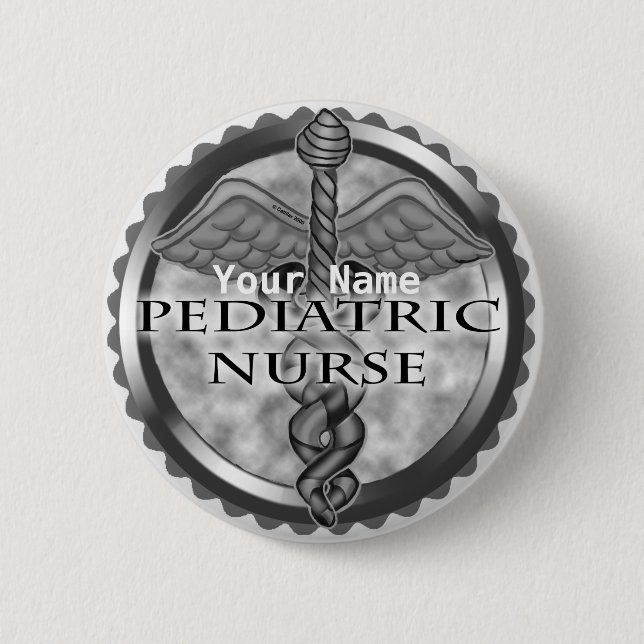 Gray caduceus Pediatric Nurse 6 Cm Round Badge (Front)
