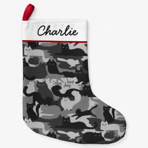 Gray Camouflage Cats Pattern Grey Kitty Cats Camo Small Christmas Stocking