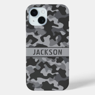 Gray Camouflage Personalized iPhone 15 Case