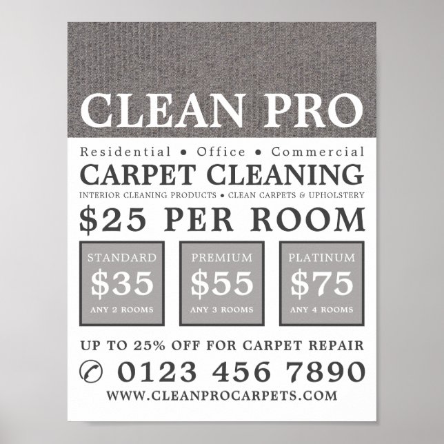 Gray Carpet, Carpet Cleaners, Cleaning Service Poster (Front)