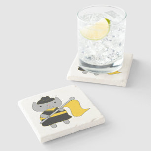 Gray Cat Color Guard Black and Yellow Stone Coaster