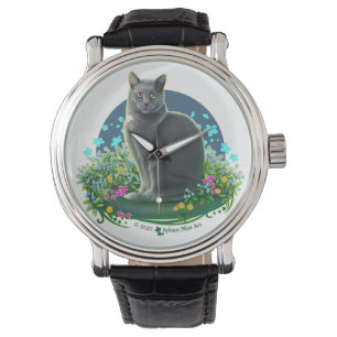 Gray Cat in the Flower Garden Watch