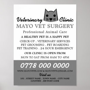 Gray Cat, Veterinarian, Veterinary Service Advert Poster