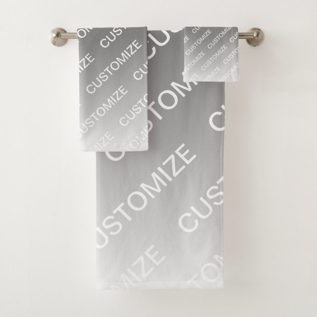 Gray (changeable color) Ombre & Text Pattern Bath Towel Set (Insitu)