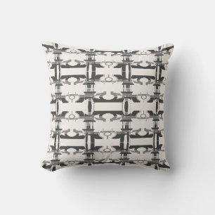 Gray Charcoal Off-White Perpendicular Rows Design Cushion