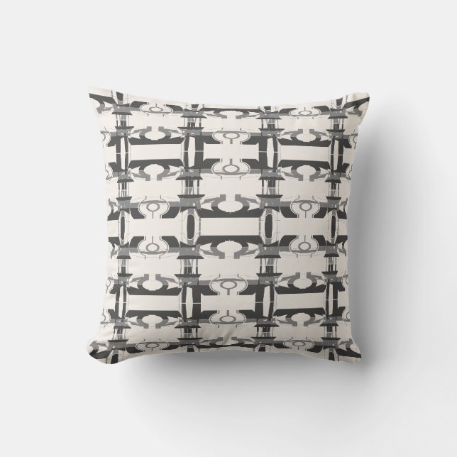 Gray Charcoal Off-White Perpendicular Rows Design Cushion (Front)