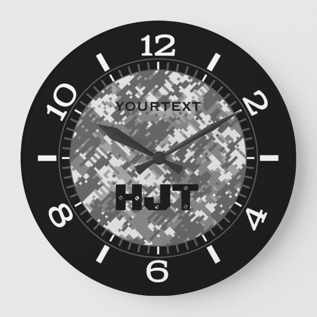 Gray Charcoal Urban Digital Camouflage Personalize Large Clock (Front)
