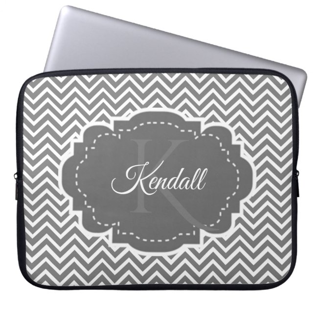 Gray Chevron Personalized Laptop Sleeve (Front)