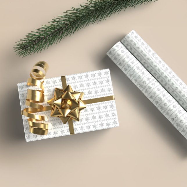 Gray Christmas Snowflakes Pattern White Background Wrapping Paper (Creator Uploaded)