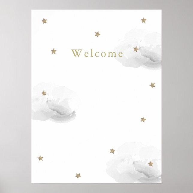 Gray Clouds & Gold Stars Welcome Poster (Front)