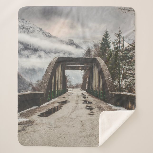 GRAY CONCRETE ARCH BRIDE BESIDE LEAFLESS TREE NEAR SHERPA BLANKET (Front)