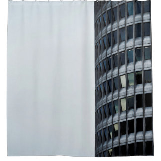 GRAY CONCRETE BUILDING UNDER WHITE SKY DURING DAYT SHOWER CURTAIN