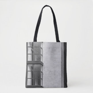 GRAY CONCRETE BUILDING WITH GLASS WINDOW TOTE BAG