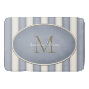 Gray & Cream Stripes Bronze Monogram Bath Mat