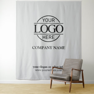 Gray Custom Business Logo Trade Show Backdrop Tapestry