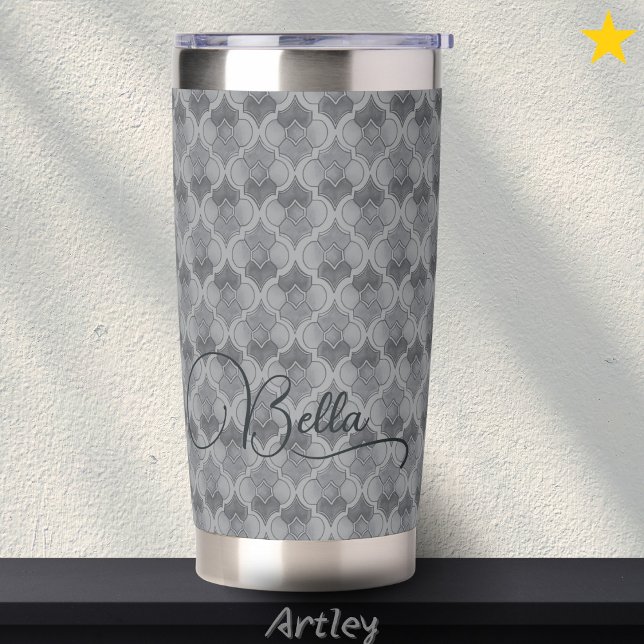Gray Custom Name Watercolor Geometric Pattern  Insulated Tumbler (Creator Uploaded)