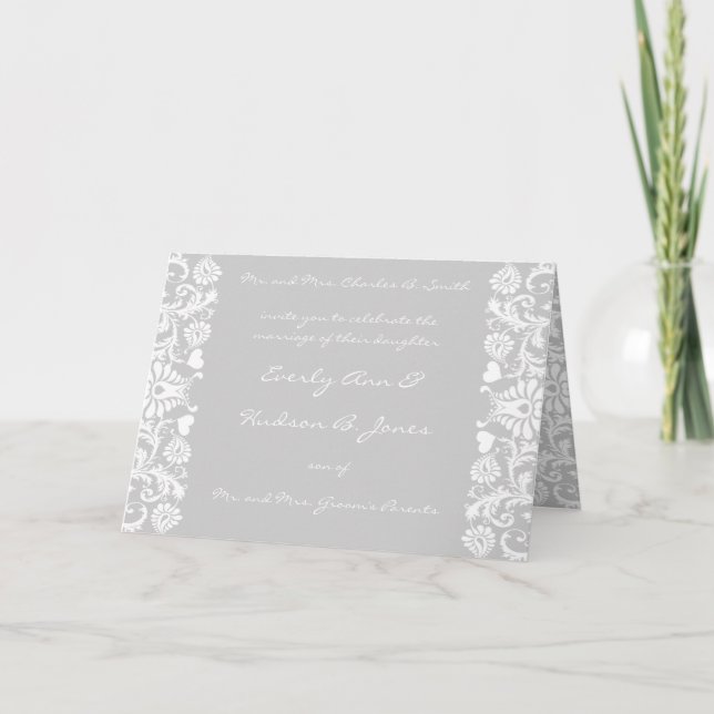 Gray Damask Wedding You Choose Color Invitation (Front)