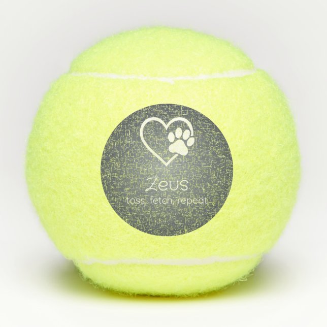 Gray Dog Name Tennis Ball 'toss, fetch, repeat' (Front)
