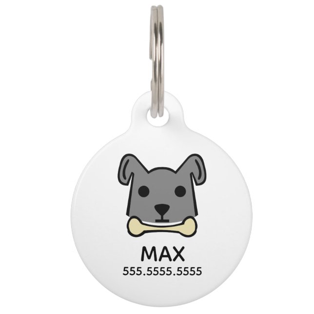 Gray Dog, Personalized Pet Details & QR Code Tag (Front)