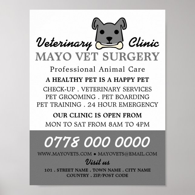 Gray Dog, Veterinarian, Veterinary Service Poster (Front)