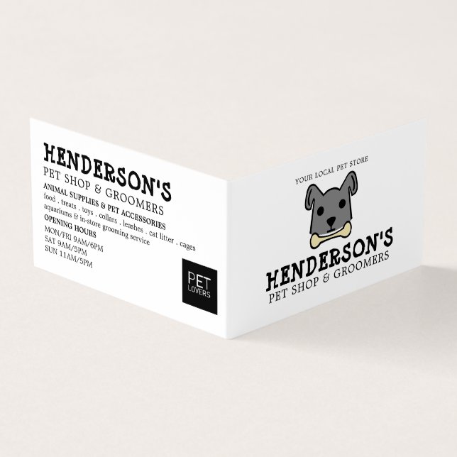 Gray Dog with Bone, Pet Store & Groomers Detailed Business Card (Outside)