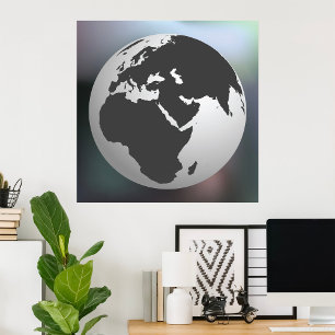 Gray Earth Globe Poster