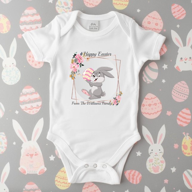 Gray Easter Bunny Personalized Baby Bodysuit (Creator Uploaded)