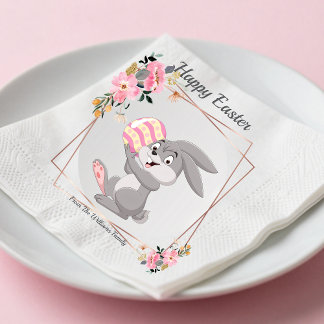 Gray Easter Bunny Personalized Paper Napkin