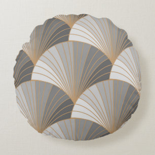 Gray elements with gold outline. seamless pattern. round cushion