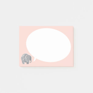 Gray Elephant with Speech Bubble on Shell Pink Post-it Notes