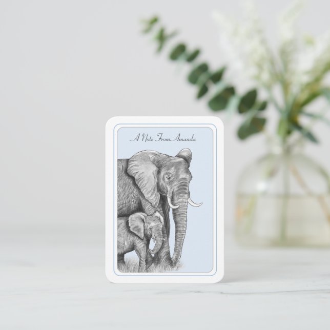 Gray Elephants Personalized Flat Note Card (Standing Front)