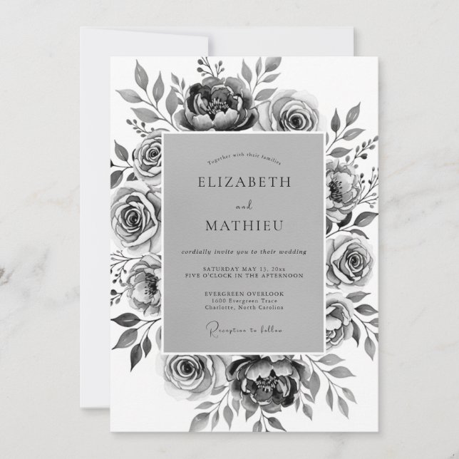 Gray Ethereal Floral Bloom Wedding Invitation (Front)