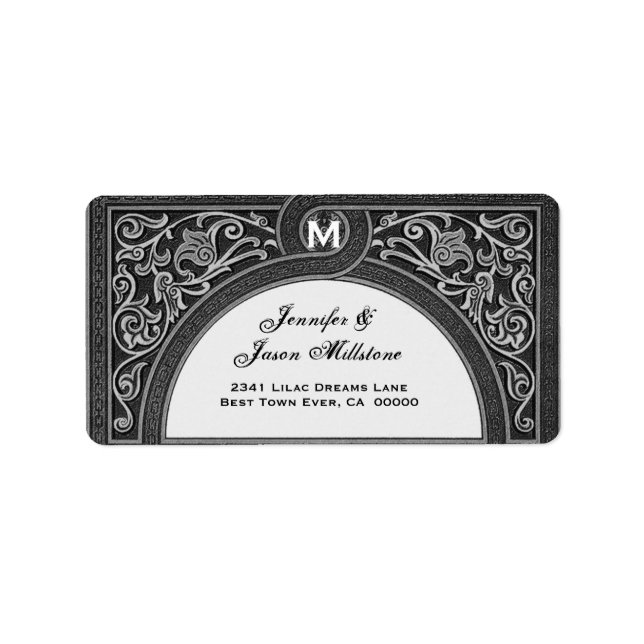 GRAY Floral Arch Wedding Address Label (Front)