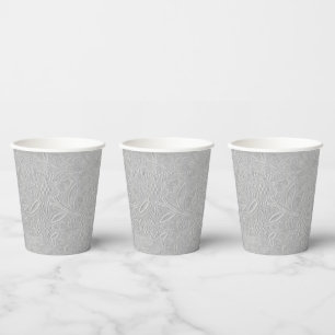 Gray Floral Embossed Look Paper Cups