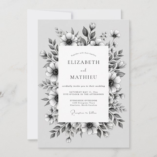 Gray Floral Nature Wedding Invitation (Front)