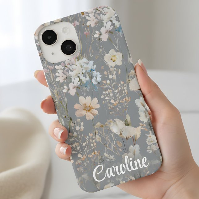 Gray Floral Personalized  iPhone Case (Creator Uploaded)