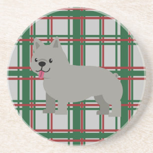 Gray French Bulldog, Christmas Plaid Coaster