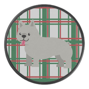 Gray French Bulldog, Christmas Plaid Hockey Puck