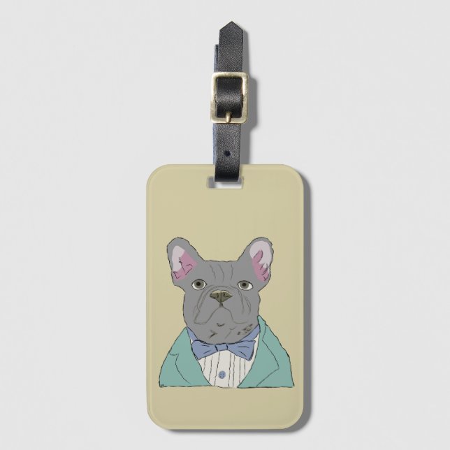 Gray French Bulldog Luggage Tag (Front Vertical)