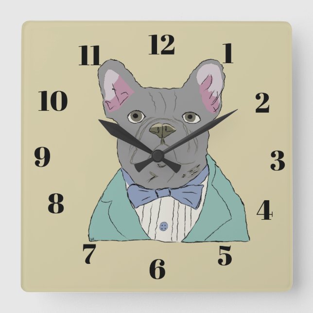 Gray French Bulldog Square Wall Clock (Front)