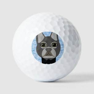 Gray French Bulldog, watercolor blue Golf Balls