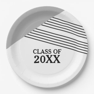 Gray Geometric Stripe Graduation Paper Plates