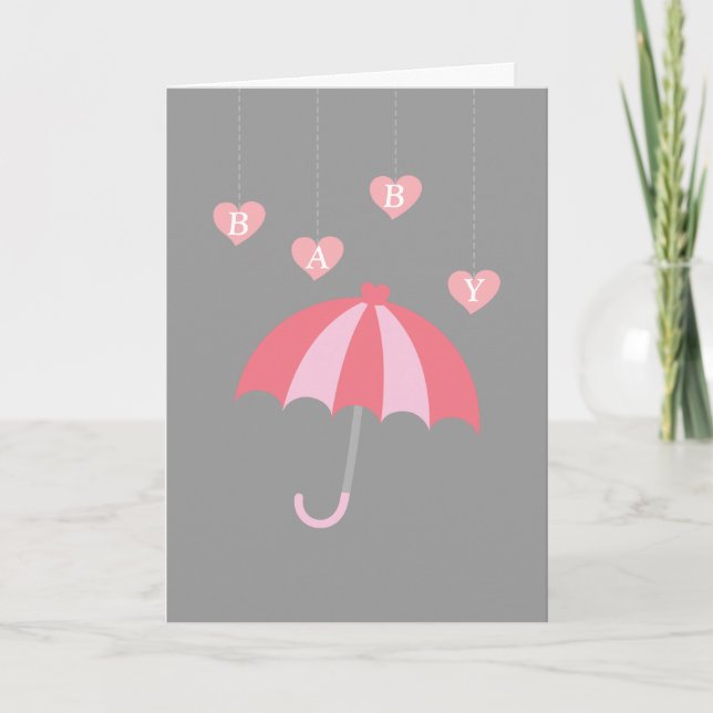 Gray Girl Baby Shower with Love and Pink Umbrella Invitation (Front)