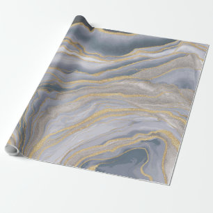 Gray Gold Fluid Liquid Painting Wrapping Paper