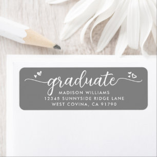Gray Graduation Script Hearts Bold Modern Address