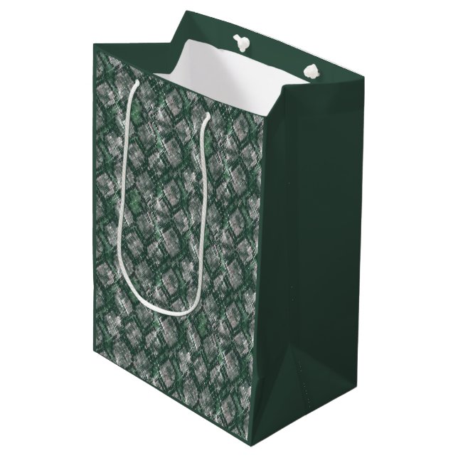 Gray, green imitation snake skin. medium gift bag (Front Angled)
